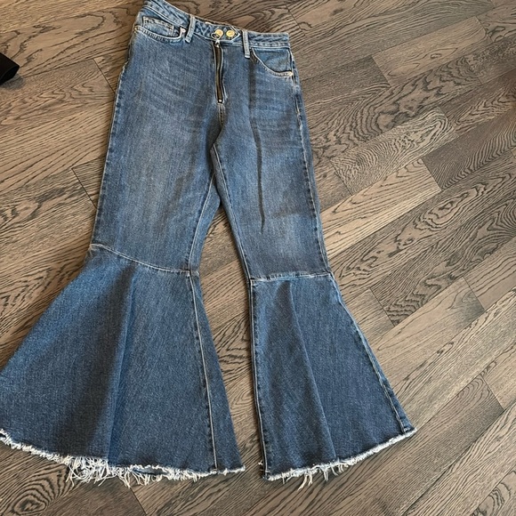 Top shop Moto Dree Flare Flare loose hem bell buttons crop jeans Sz 25 - Picture 3 of 16